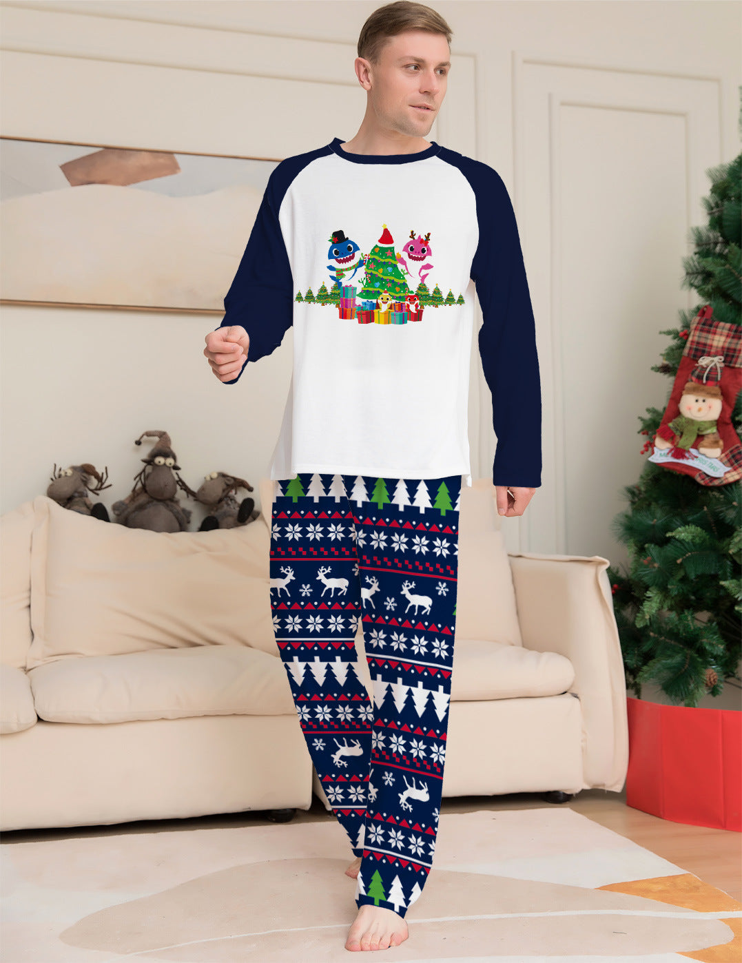 Dark Blue Family Matching Christmas Pyjamas Set