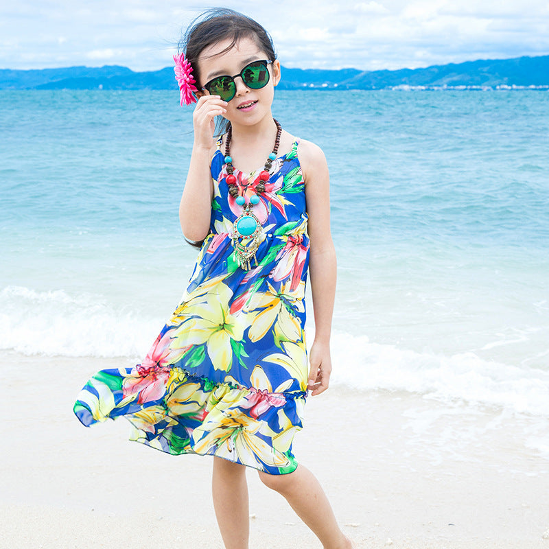 Sweet Sling Chiffon Parent Child Beach Dress