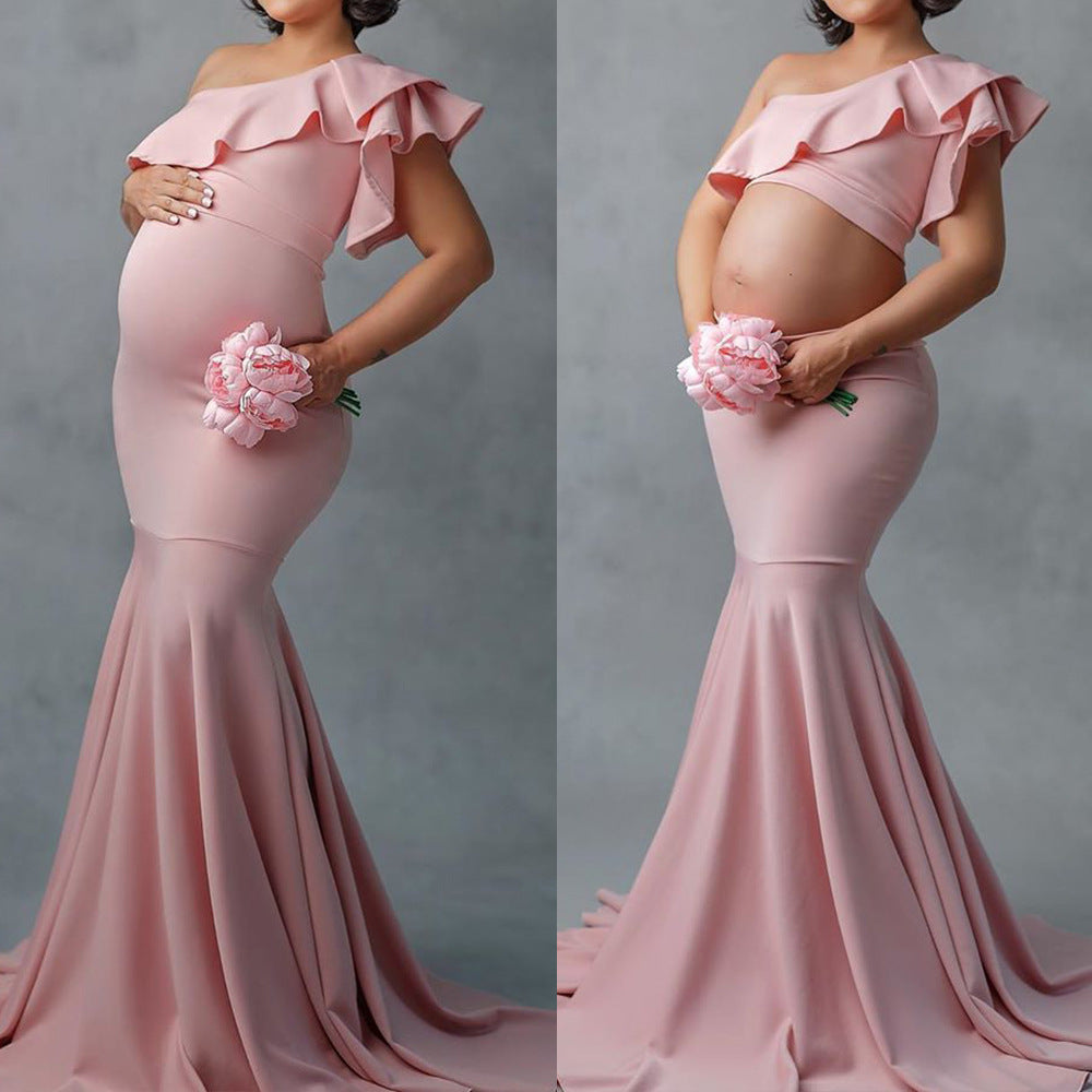 Fashion Lace Strapless Sleeveless Maternity Long Dress