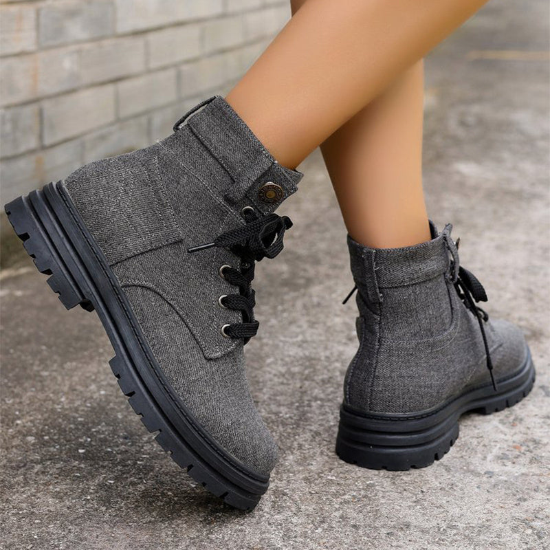 Lace-up Denim Ankle Boots for Women