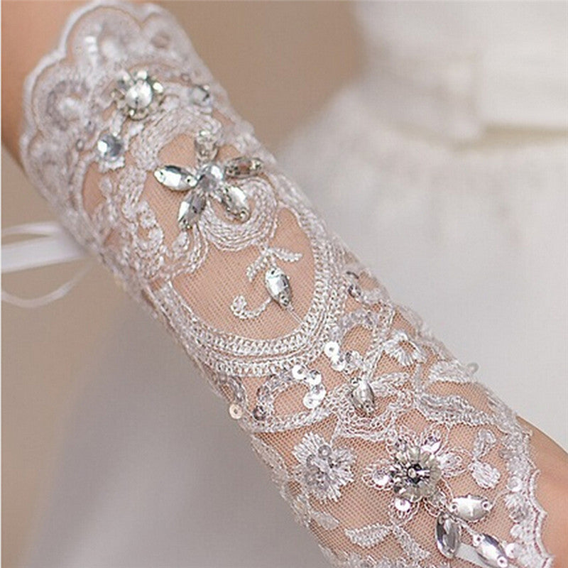 Embroidered Stretch Satin Wedding Gloves