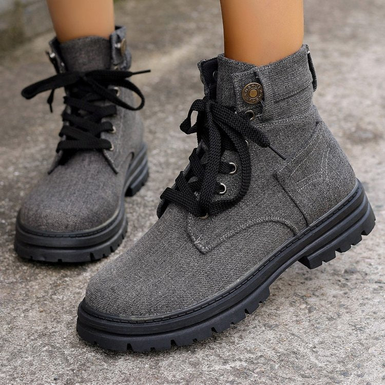 Lace-up Denim Ankle Boots for Women