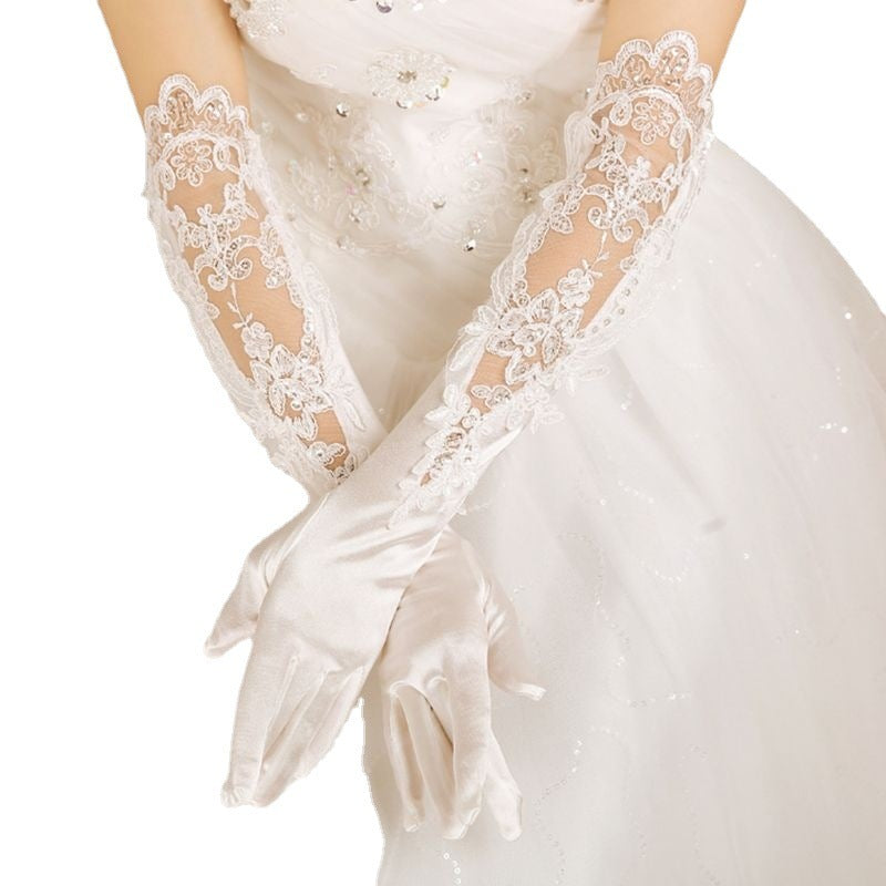 Elegant Satin Lace Embroidered Wedding Gloves