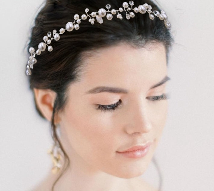 Elegant Bridal Pearl Crystal Wreath Headband