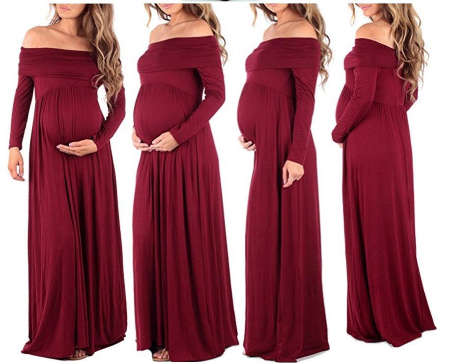 Off-Shoulder Maternity Long Dress