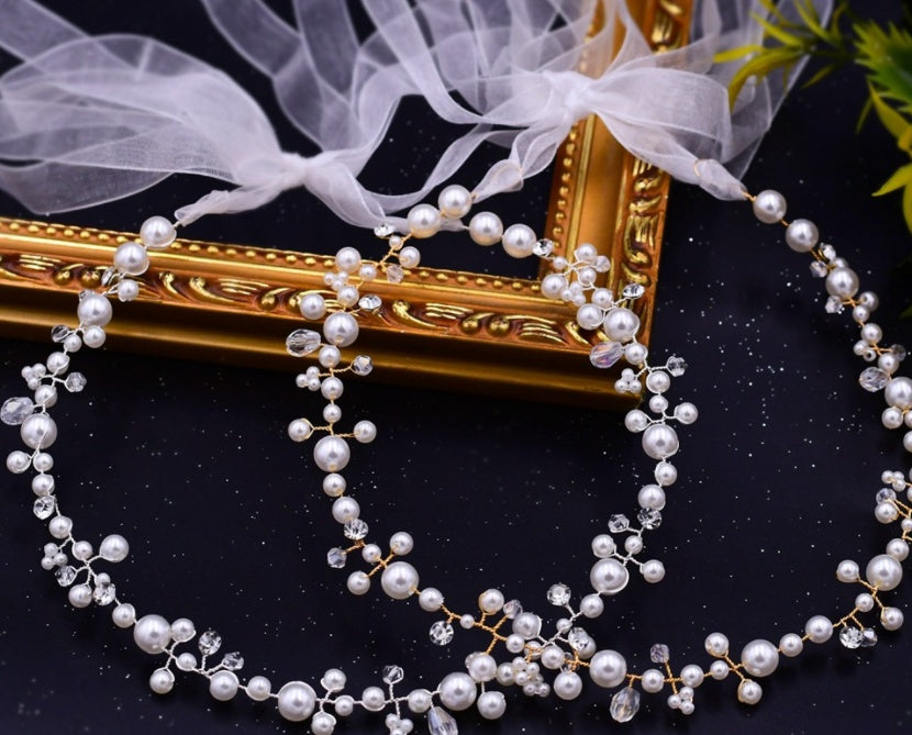 Elegant Bridal Pearl Crystal Wreath Headband