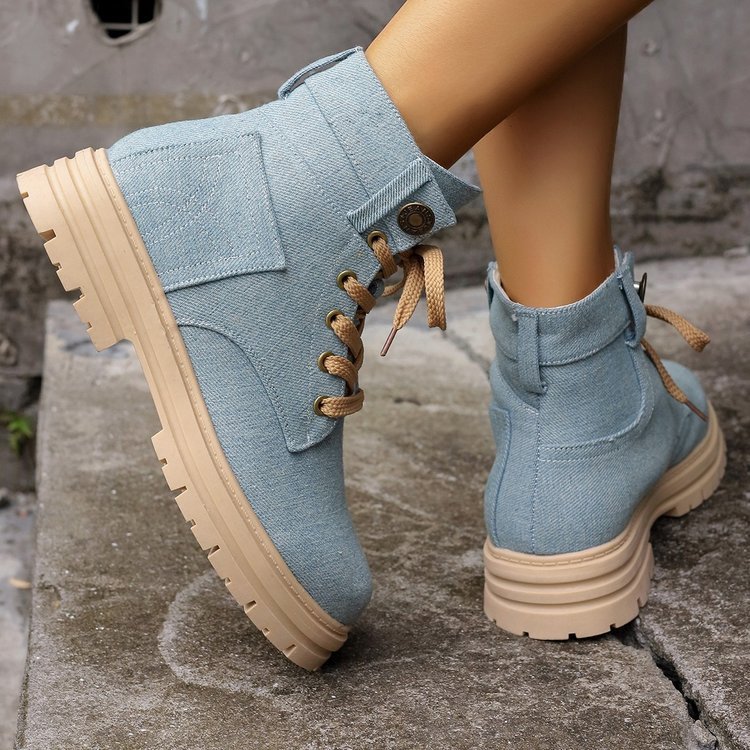 Lace-up Denim Ankle Boots for Women