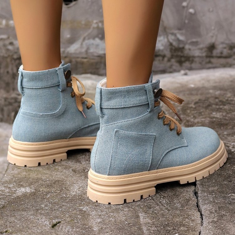 Lace-up Denim Ankle Boots for Women