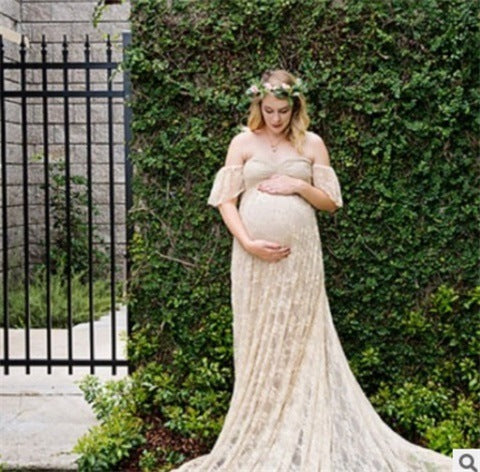 One-Shoulder Lace Maternity Wedding Dress