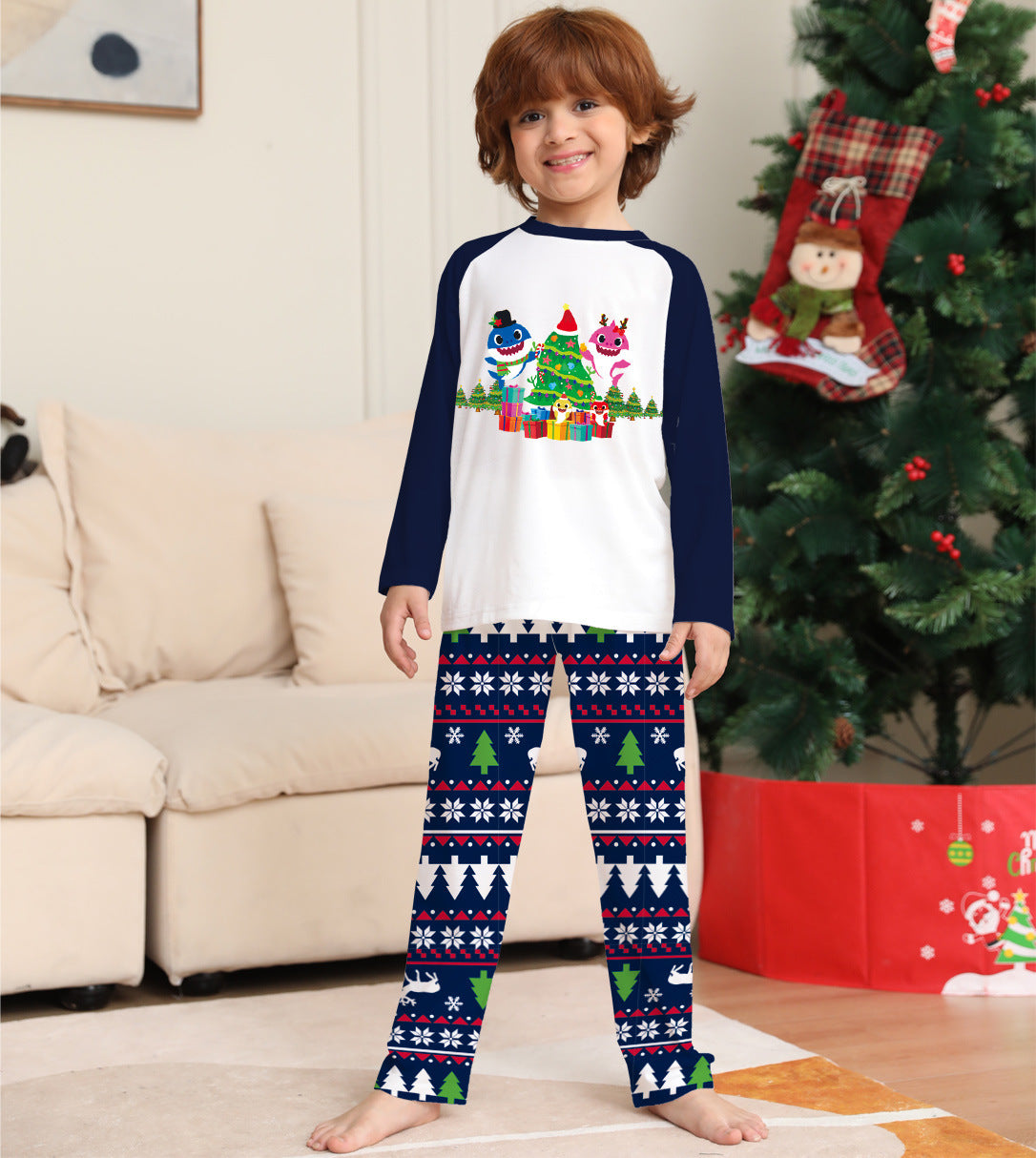 Dark Blue Family Matching Christmas Pyjamas Set