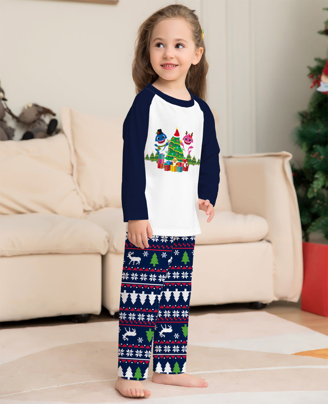 Dark Blue Family Matching Christmas Pyjamas Set