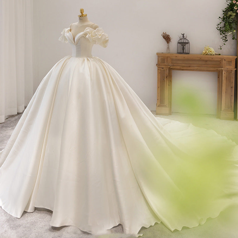 Elegant Cotton Trailing Premium Wedding Dress