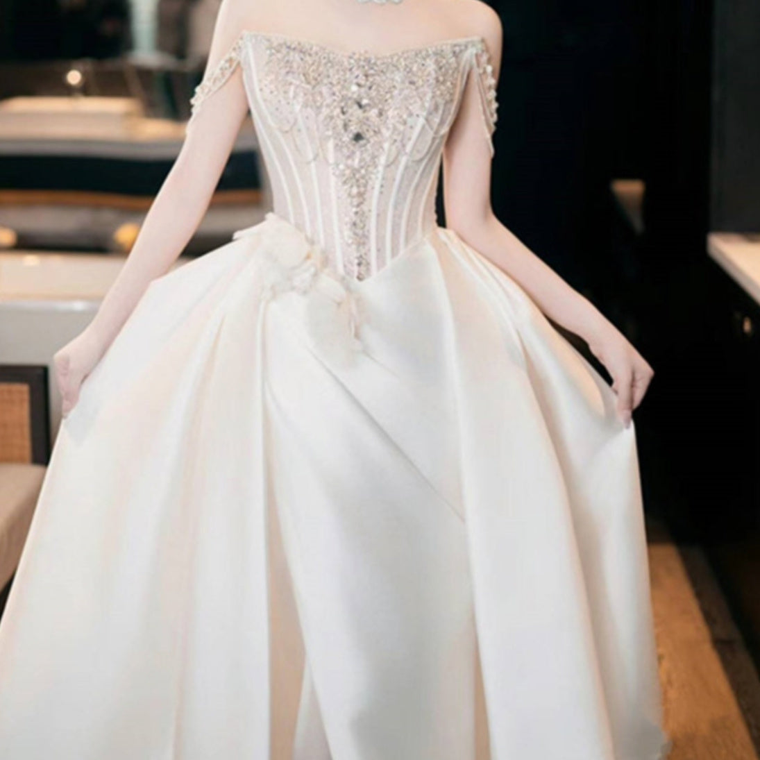 Elegant Off-Shoulder Sleeveless Wedding Dress