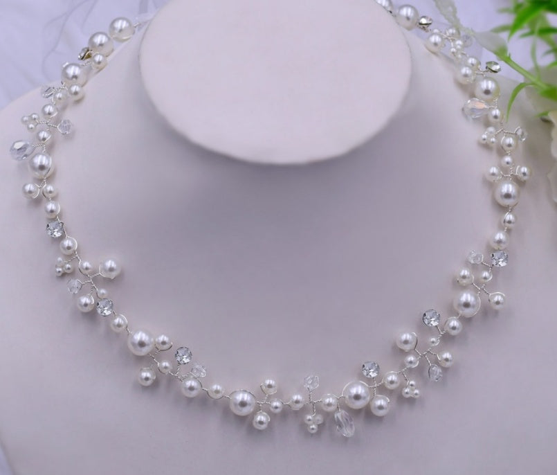 Elegant Bridal Pearl Crystal Wreath Headband