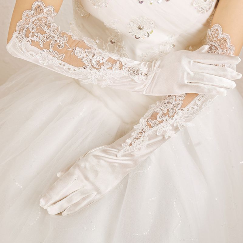 Elegant Satin Lace Embroidered Wedding Gloves