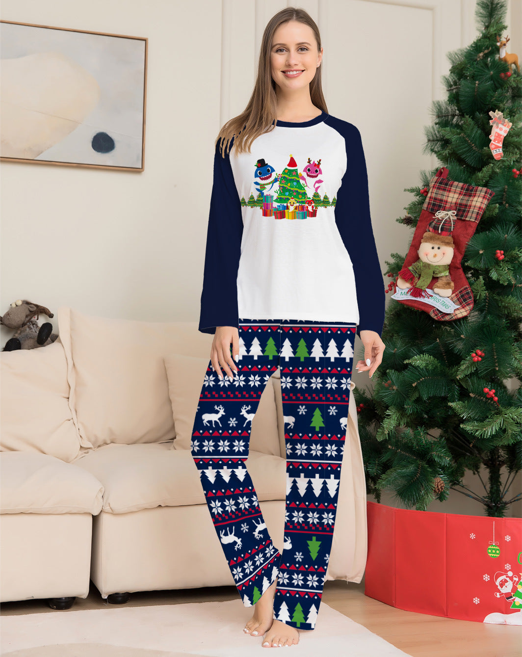 Dark Blue Family Matching Christmas Pyjamas Set