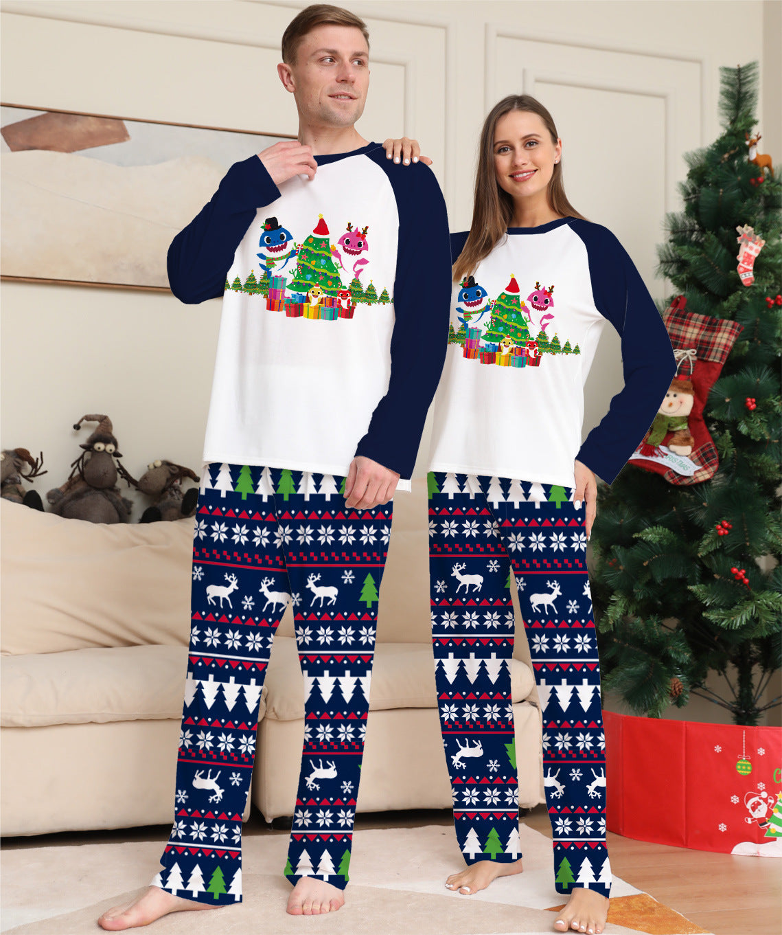 Dark Blue Family Matching Christmas Pyjamas Set